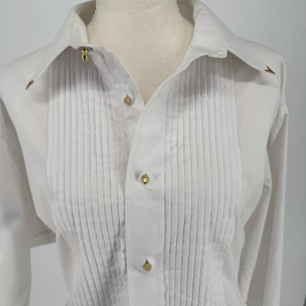Upcycled Neil Allyn White Pleated Tuxedo Shirt Corset Back Womens XL Victorian - Picture 4 of 13